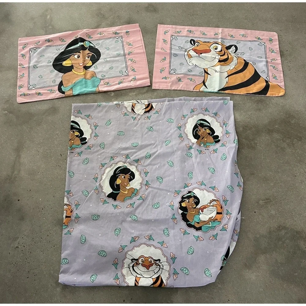 Vintage Disney Aladdin Jasmine & Rajah Full Comforter Fitted Sheet Pillowcases